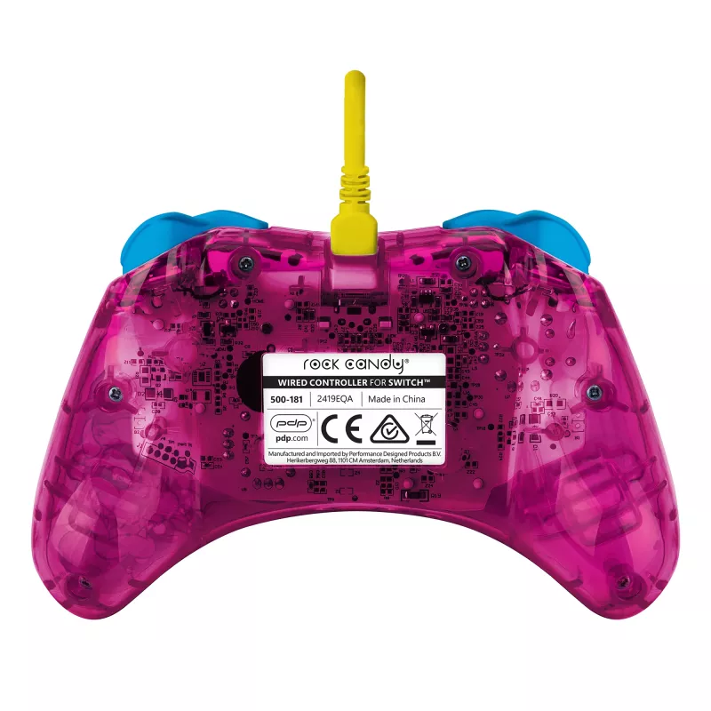PDP Rock Candy: Bubblegum Peach Rosa, Comando USB Transparente Analógico / Digital Nintendo Switch, Nintendo Switch Lite, Nintendo Switch OLED