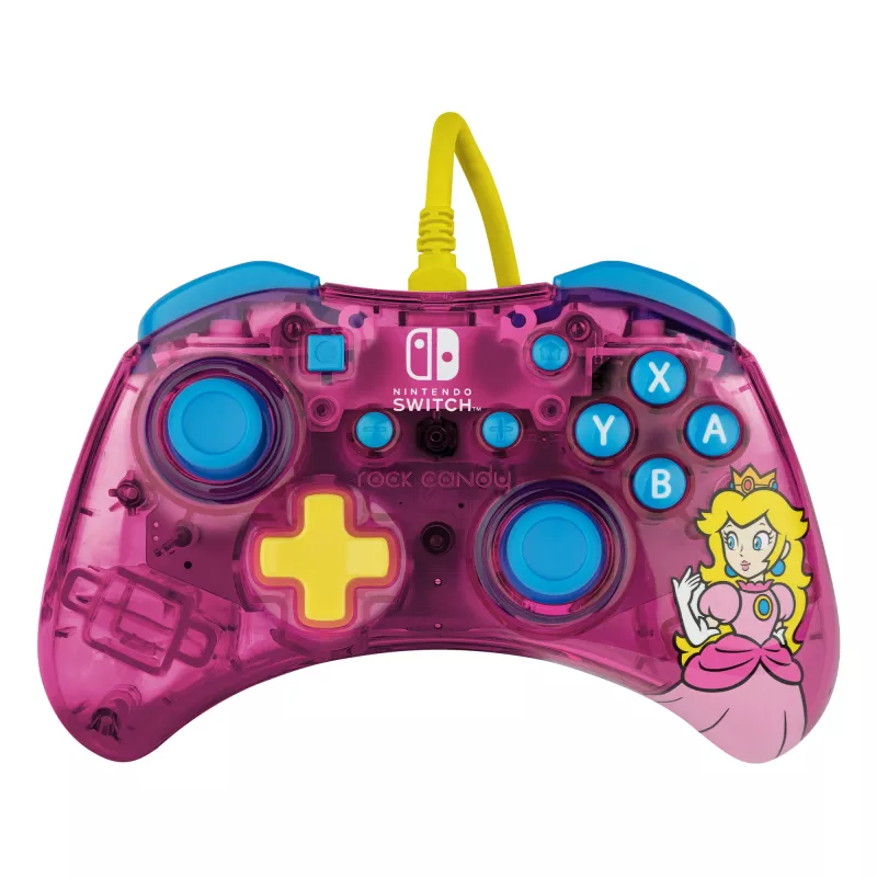 PDP Rock Candy: Bubblegum Peach Rosa, Comando USB Transparente Analógico / Digital Nintendo Switch, Nintendo Switch Lite, Nintendo Switch OLED
