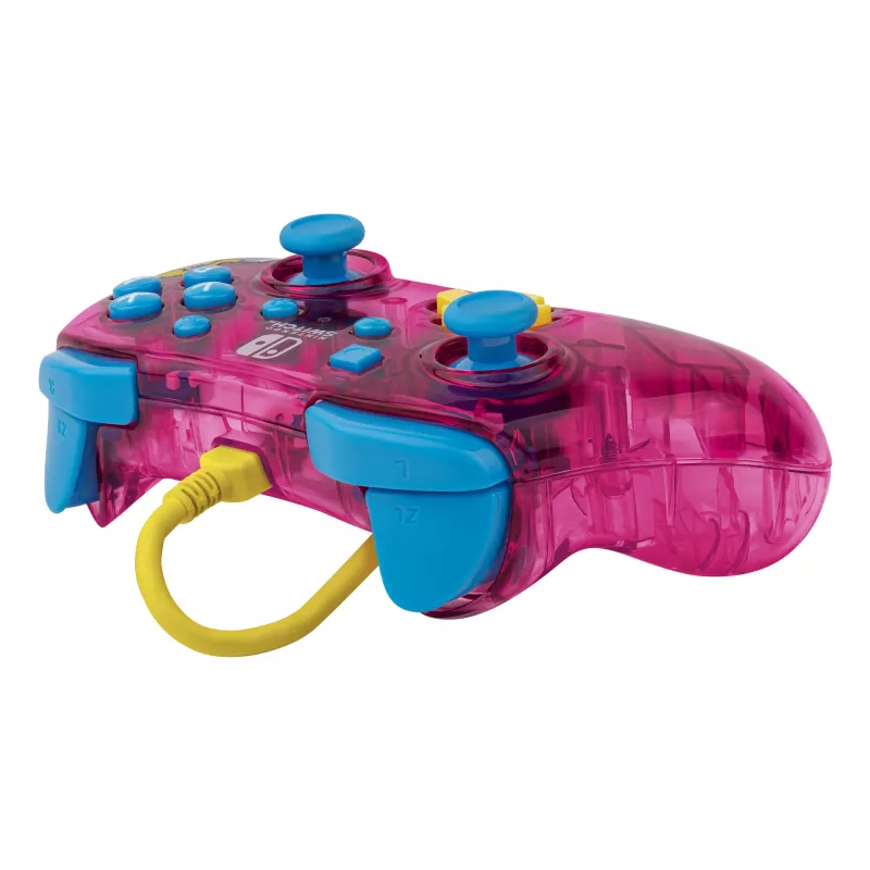 PDP Rock Candy: Bubblegum Peach Rosa, Comando USB Transparente Analógico / Digital Nintendo Switch, Nintendo Switch Lite, Nintendo Switch OLED