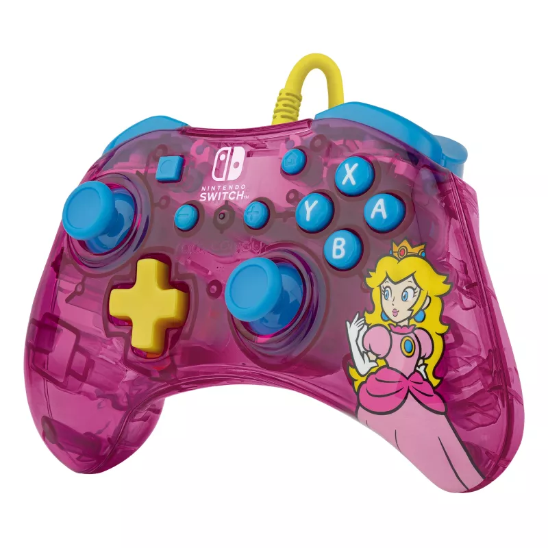PDP Rock Candy: Bubblegum Peach Rosa, Comando USB Transparente Analógico / Digital Nintendo Switch, Nintendo Switch Lite, Nintendo Switch OLED
