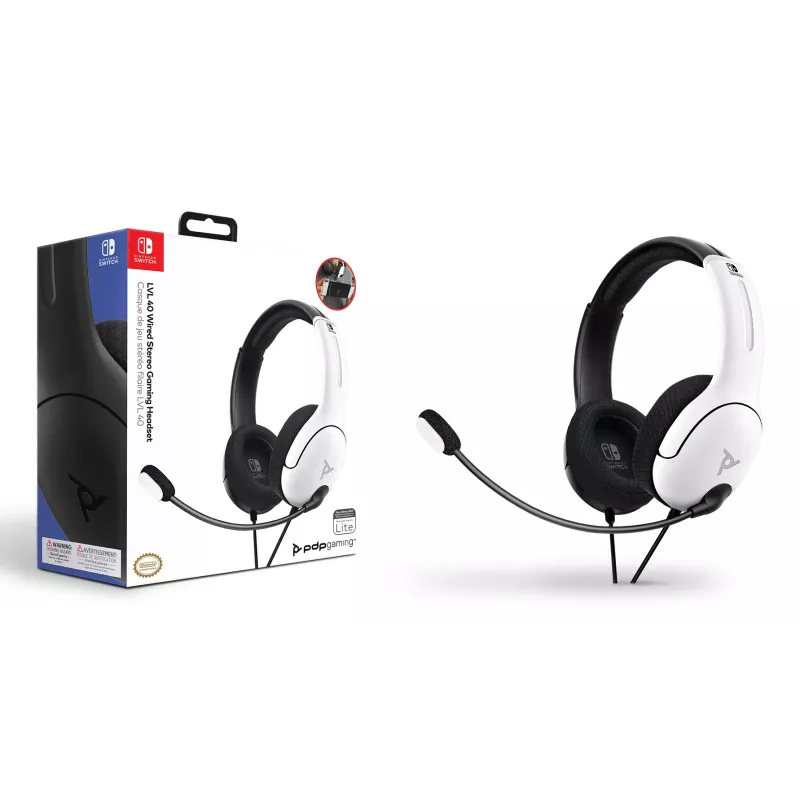 PDP LVL40 Headset Com Fio Headset Arco de Cabeça Gaming Preto, Branco