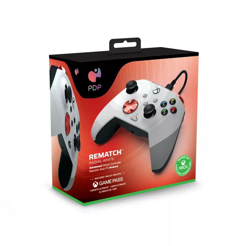 Comando PDP Rematch Advanced – comando com fios USB-C para PC, Xbox One, Xbox Series X|S – preto/vermelho/branco, cabo de 2,43 m
