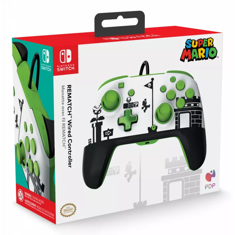 Comando com fios PDP REMATCH: Super Mario Retro, comando, Nintendo Switch, Nintendo Switch OLED, D-pad, botão Home, analógico/digital, com fios, USB