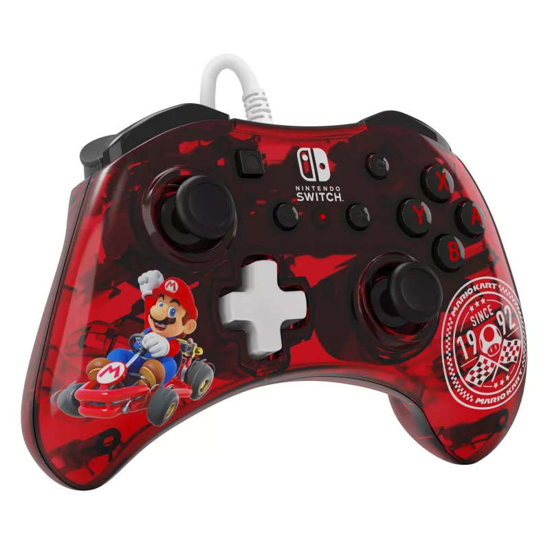 PDP Rock Candy: Mario Punch vermelho, comando USB transparente analógico/digital Nintendo Switch, Nintendo Switch Lite, Nintendo Switch OLED