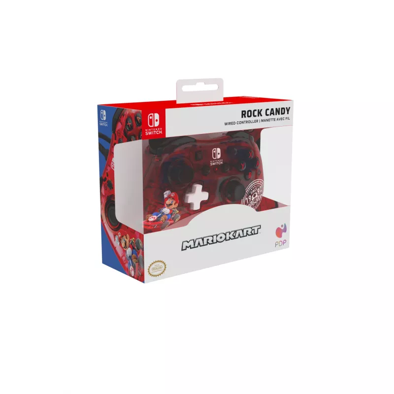 PDP Rock Candy: Mario Punch vermelho, comando USB transparente analógico/digital Nintendo Switch, Nintendo Switch Lite, Nintendo Switch OLED