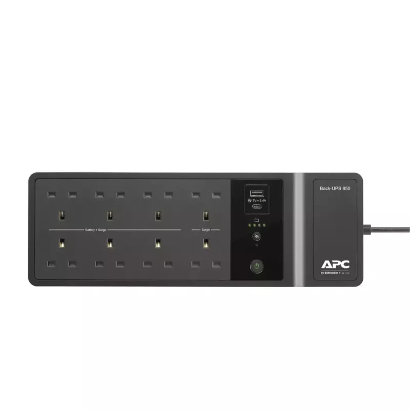 APC Back-UPS BE850G2-UK - 8 tomadas BS 1363, 850VA, 2 carregadores USB, 1 porta de dados USB