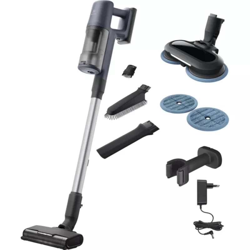 Aspirador vertical 2 em 1 Electrolux EP61H21WET, a bateria, limpeza a seco, sem saco, 0,6 l, 85 W, azul, 2,5 Ah