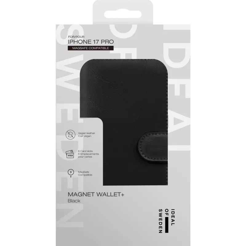 Carteira magnética iDeal of Sweden Magnet Wallet+ MagSafe iPhone 17 Pro preta