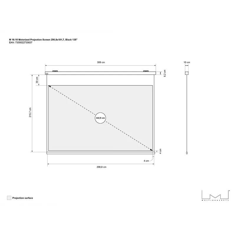 Tela de projeção motorizada MULTIBRACKETS M 16:10 135
