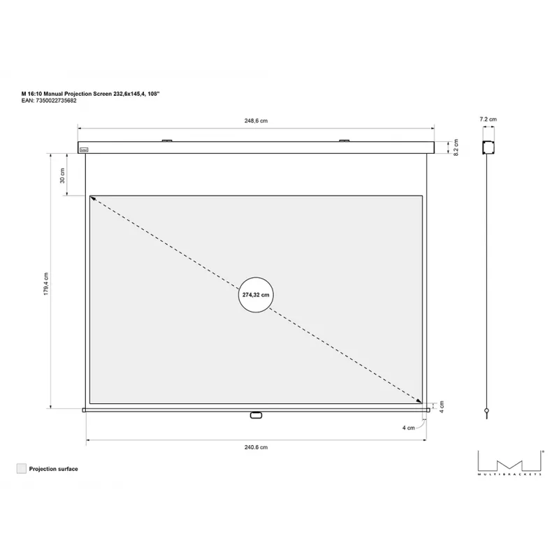 Tela de projeção manual Multibrackets M 16:10 232,6x145,4, 108 inch