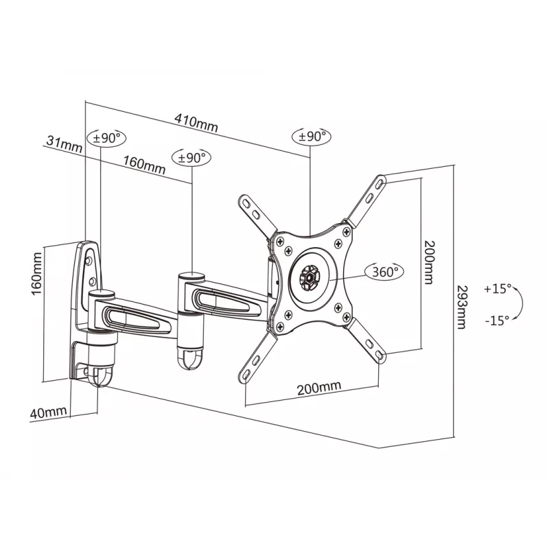 Suporte Multibrackets M VESA Flexarm 360 III branco 15 kg 15-32