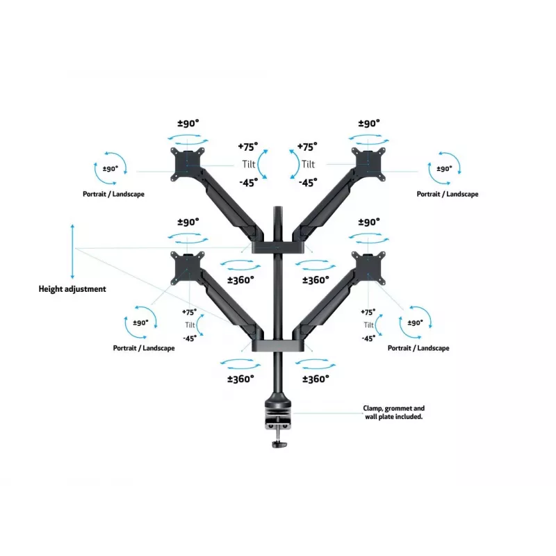 Braço com elevação a gás Multibrackets M VESA Gas Lift Arm Quad preto 40 kg 15-32