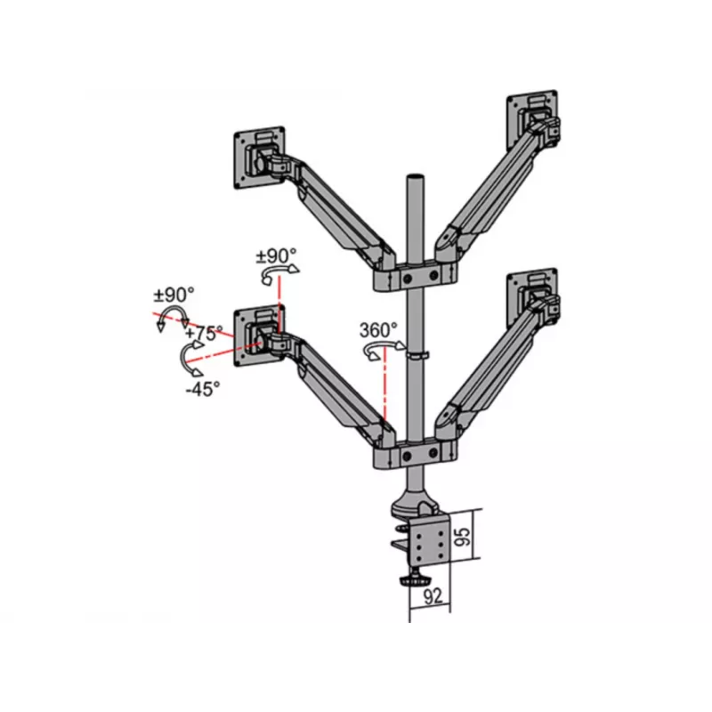 Braço com elevação a gás Multibrackets M VESA Gas Lift Arm Quad preto 40 kg 15-32
