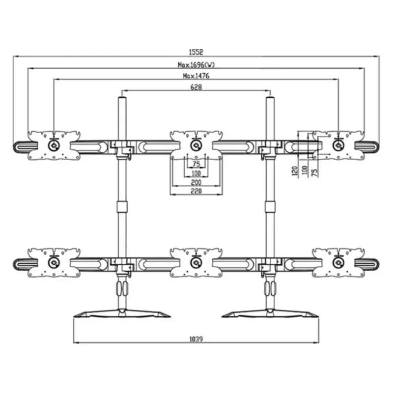 Kit de extensão para suporte de mesa de três monitores MULTIBRACKETS M VESA para 3 ecrãs 24–32 polegadas até 24 kg, alumínio/plástico, preto