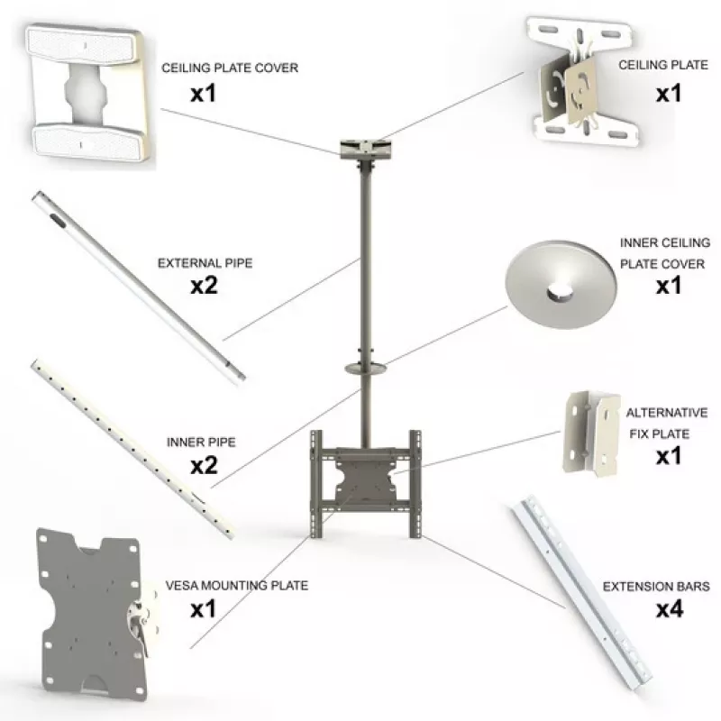 Multibrackets M Public Ceilingmount Medium Single White 3000 Capacidade máxima 30 kg Tamanho mínimo do ecrã 32 polegadas Tamanho máximo do ecrã 55 polegadas