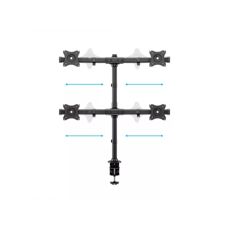 Multibrackets M Deskmount Basic Quad, grampo/passagem, 32 kg, 38,1 cm (15 polegadas), 68,6 cm (27 polegadas), 100 x 100 mm, preto