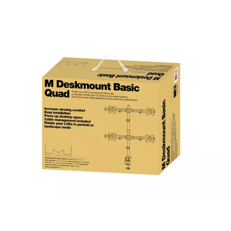Multibrackets M Deskmount Basic Quad, grampo/passagem, 32 kg, 38,1 cm (15 polegadas), 68,6 cm (27 polegadas), 100 x 100 mm, preto