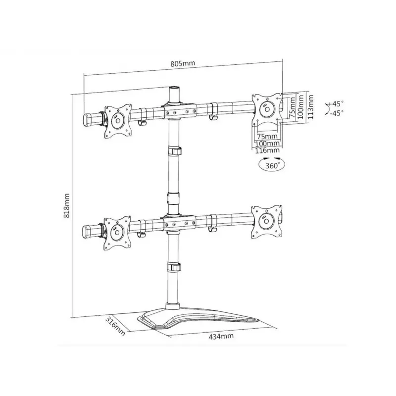 Multibrackets M Deskstand Basic Quad suporte de apoio livre 32 kg 15-27 polegadas