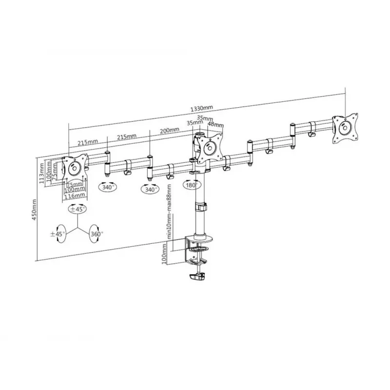 Suporte de secretária Multibrackets M Deskmount Basic Triple