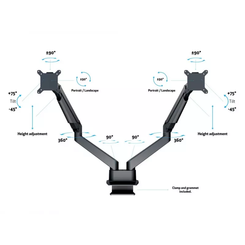 Multibrackets M VESA Gas Lift Arm Dual Side by Side preto grampo 20 kg 15-32 polegadas