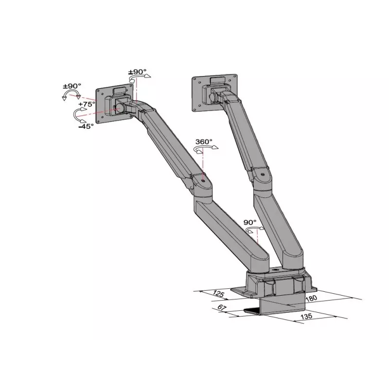 Multibrackets M VESA Gas Lift Arm Dual Side by Side preto grampo 20 kg 15-32 polegadas
