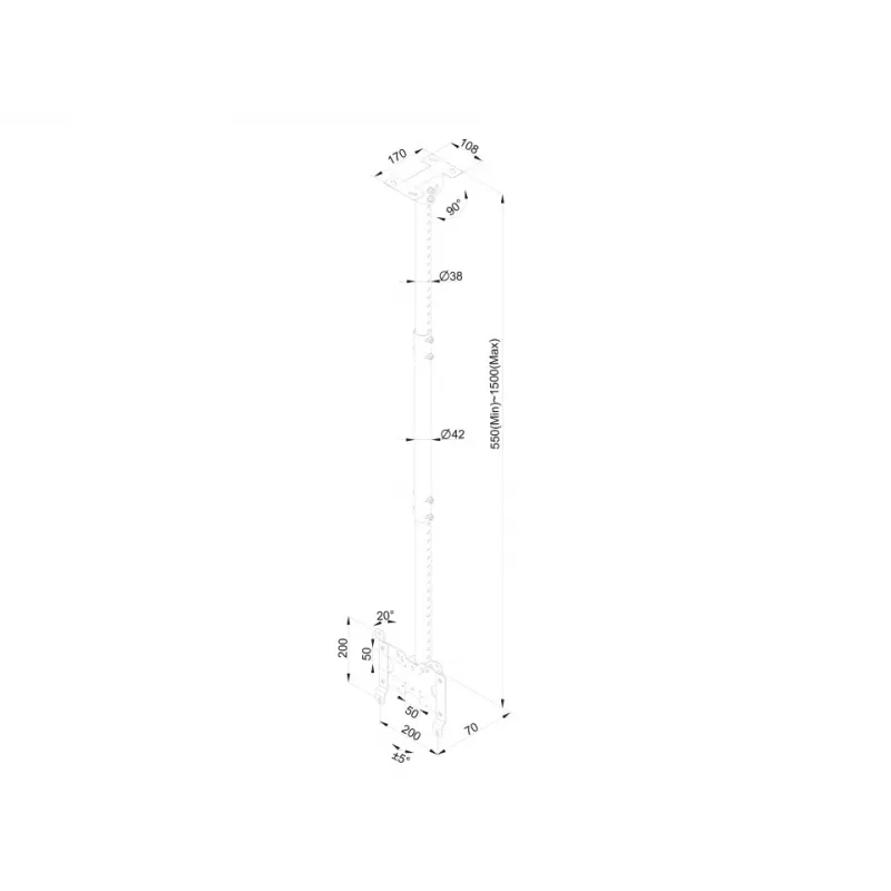 Suporte de teto Multibrackets M Public Small Single branco 1500 14 kg 10-32 polegadas