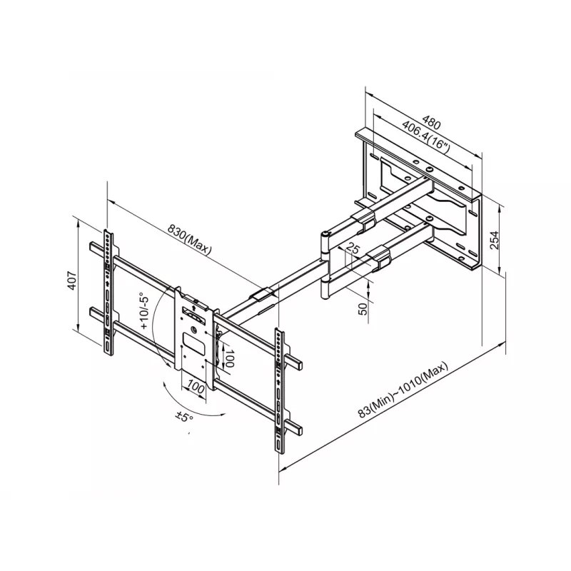 Multibrackets M Universal Long Reach Arm 1010mm HD Single 40kg 42-75 polegadas