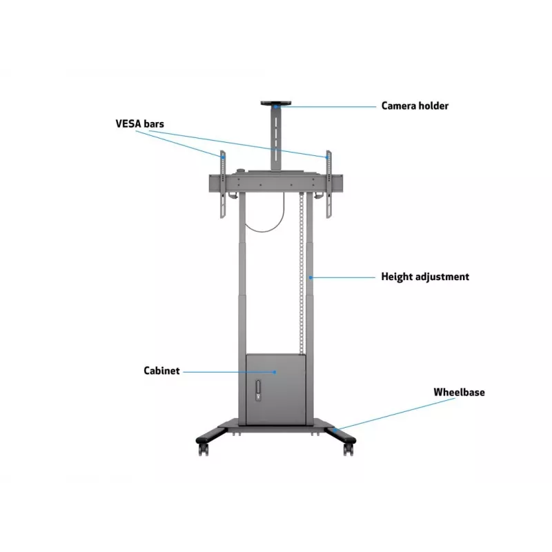 Multibrackets M Motorized Floorstand 120 kg preto incl. armário e prateleira para câmara