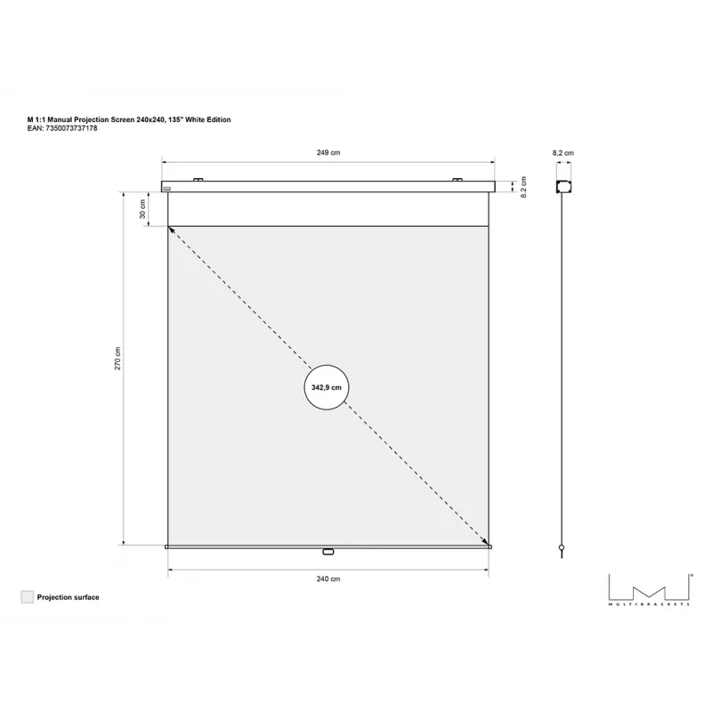 Multibrackets M Tela de projeção manual 1:1 240x240, 135 polegadas White Edition