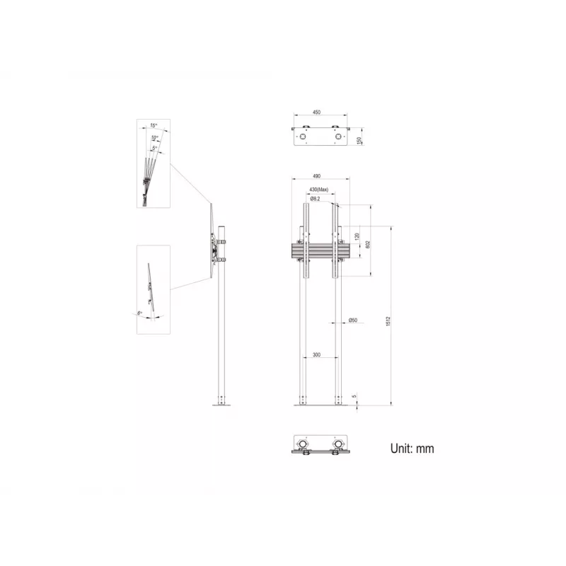 Multibrackets M Dual Pole Floormount Pro 65 polegadas-90 polegadas 75 kg preto