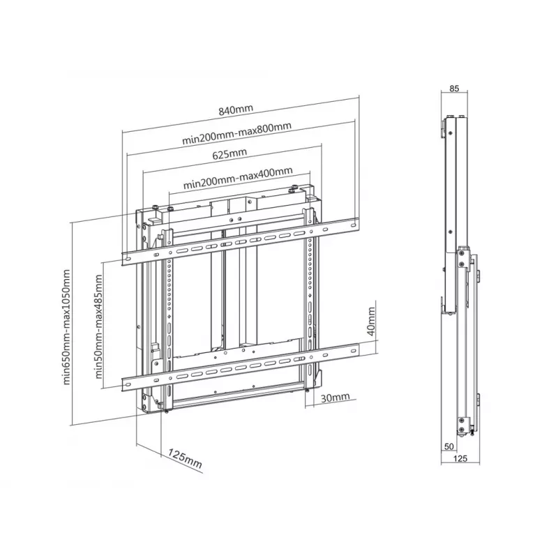 Suporte de parede MULTIBRACKETS M Counterbalanced HD para televisores de 37 polegadas–55 polegadas, VESA 200x200–800x400, 23–40 kg, ajuste de altura 0–400 mm, preto
