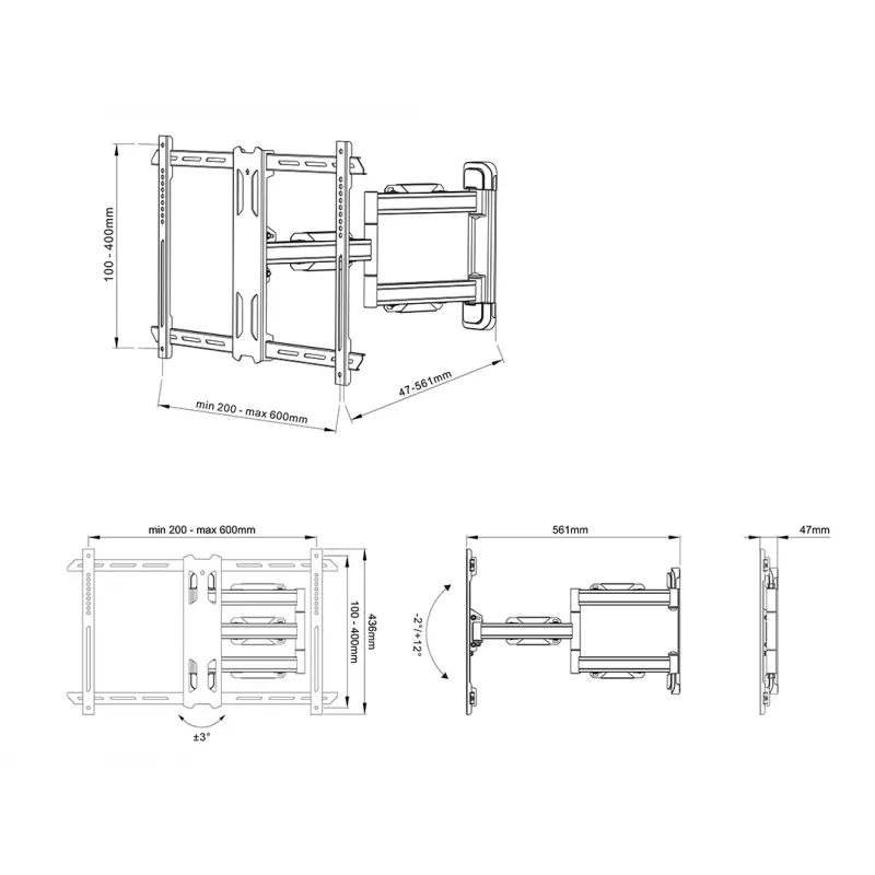 Suporte de parede para TV Multibrackets M Universal Flexarm Pro Single preto — 40 kg, VESA 200x200–600x400, 40 polegadas–70 polegadas