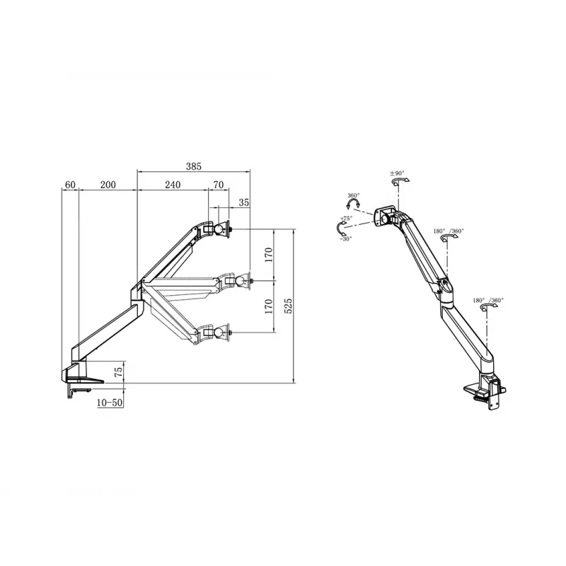 Multibrackets M Gaslift Arm Samsung G9 Single preto 20 kg montagem em mesa