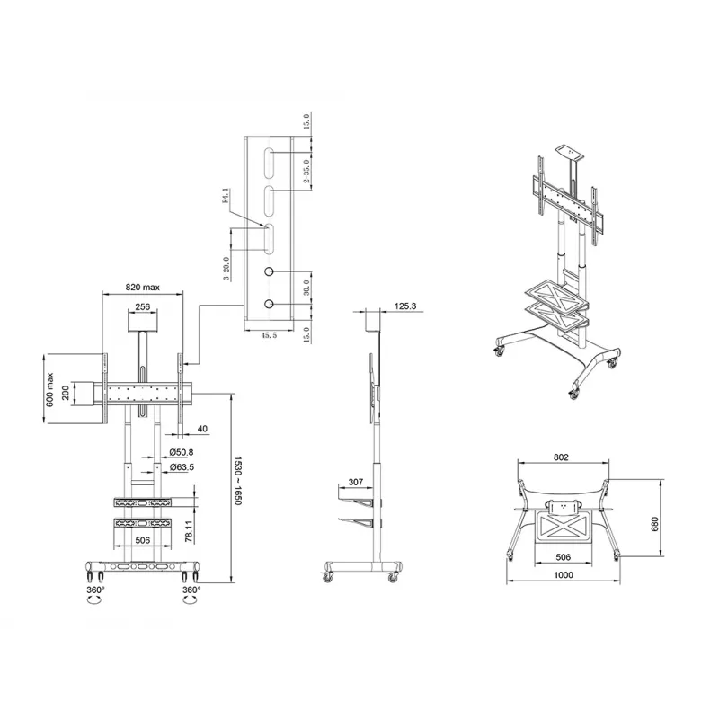 Suporte de chão para ecrãs MULTIBRACKETS M Public Basic 180 Plus — suporta 55 polegadas–80 polegadas, máx. 90 kg, VESA 200x200–600x400, preto