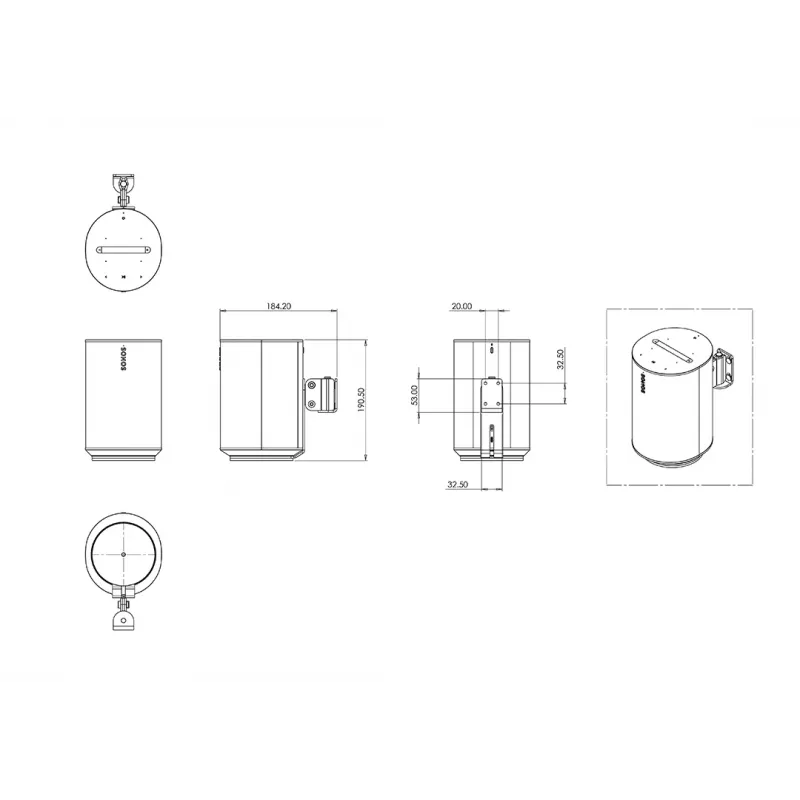 Multibrackets M suporte de parede para Sonos ERA100 - branco, parede, aço, 10 kg, branco, -25 - 25°, 90°