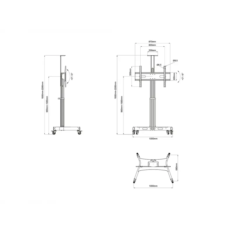 Multibrackets M suporte de chão público motorizado coluna única 170 HD 60 kg de capacidade 32-75 polegadas