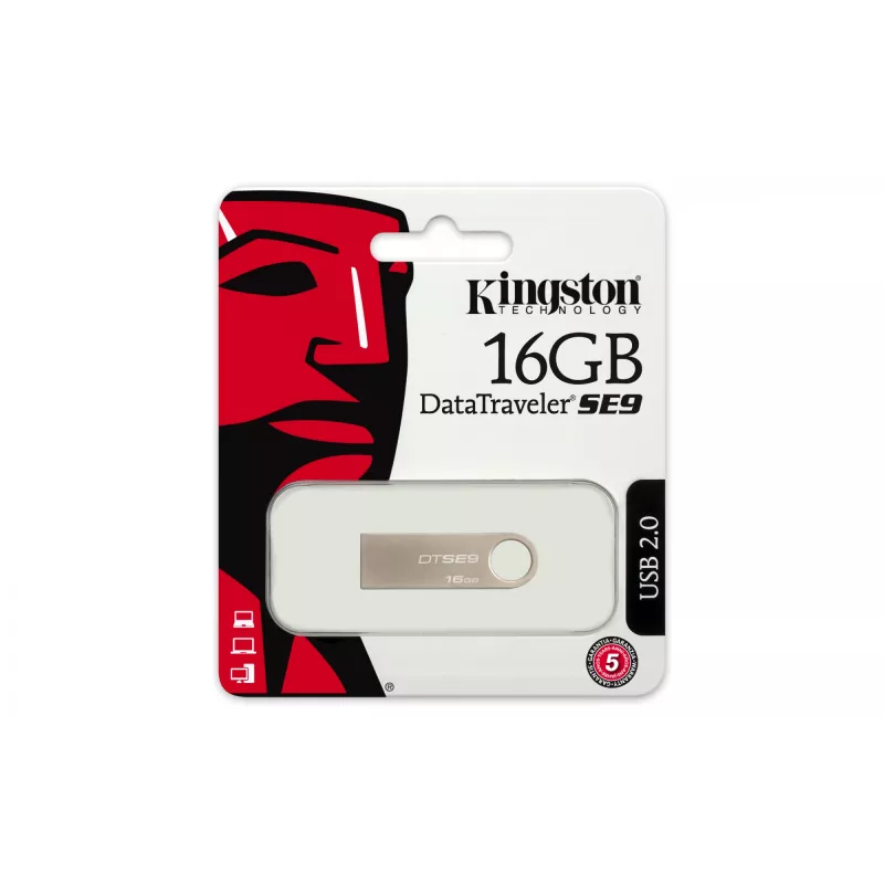 Pen drive KINGSTON DataTraveler SE9 16GB — USB Type-A 2.0, prateado, sem tampa