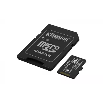 Cartão MicroSDXC Kingston 128 GB Industrial C10 A1 pSLC UHS-I, 100 MB/s leitura, 80 MB/s escrita, V30/U3, preto + adaptador SD
