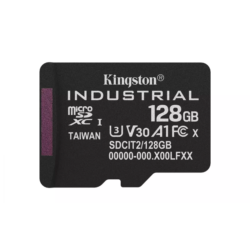 Cartão MicroSDXC Kingston 128 GB Industrial C10 A1 pSLC UHS-I, 100 MB/s leitura, 80 MB/s escrita, V30/U3, preto + adaptador SD