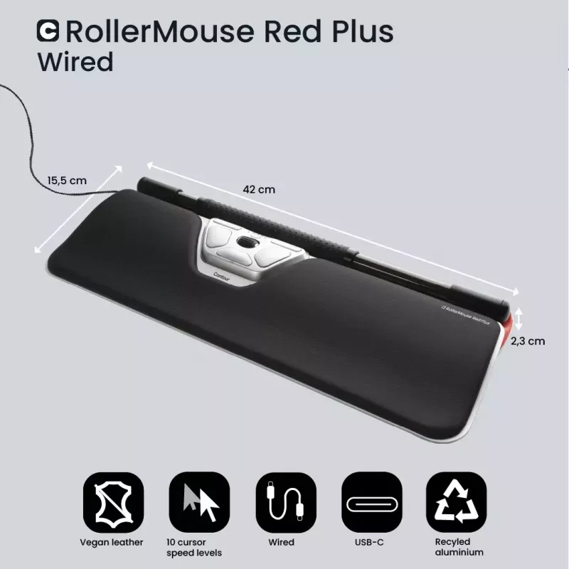 Rato ergonómico com fios Contour Design RollerMouse Red Plus USB-C 2800 DPI