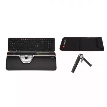 Contour RollerMouse Red Plus WL Travel Kit — RF sem fios, formato de teclado tamanho normal, preto, inclui rato e apoio de pulso