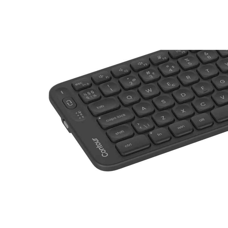 Teclado Contour Balance Mid-Size Wireless — Contour; layout Pan-Nórdico, RF Wireless + Bluetooth, 106 teclas, interruptores de tesoura, preto