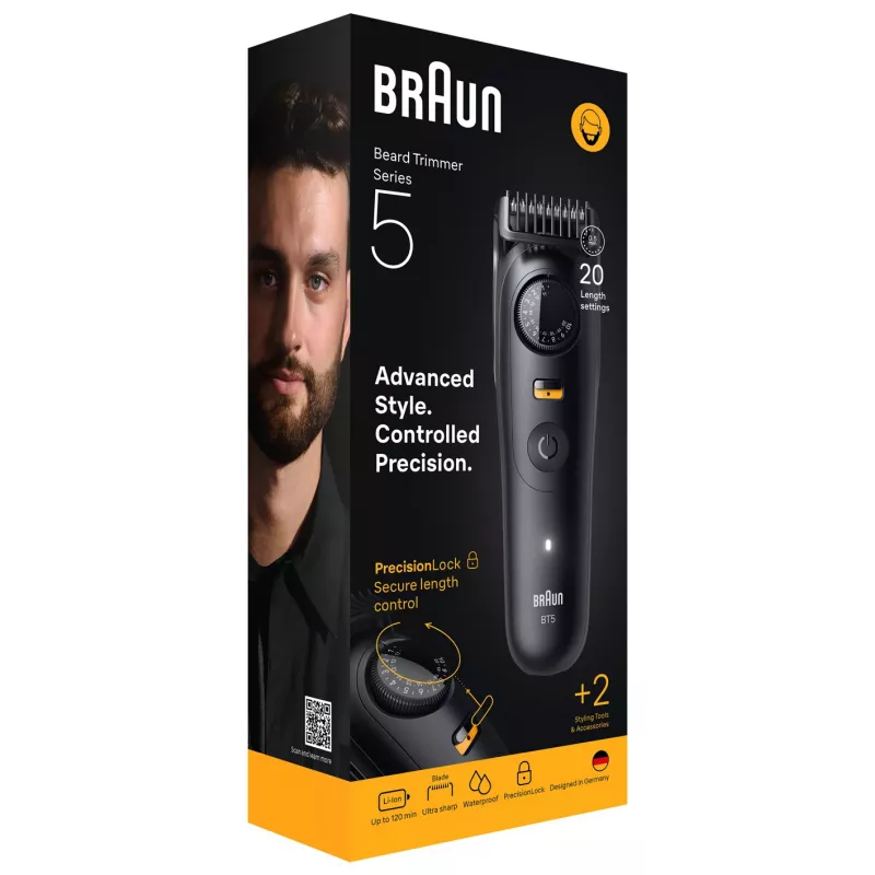 Braun BeardTrimmer 5 BT5500 aparador de barba pilha 20 2 cm molhado e seco preto