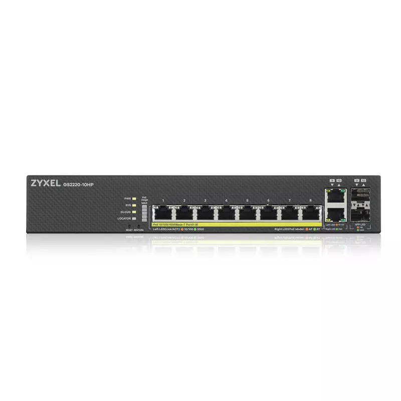 Zyxel GS2220-10HP-EU0101F switch de rede gerido L2 Gigabit Ethernet (10/100/1000) Power over Ethernet (PoE) preto