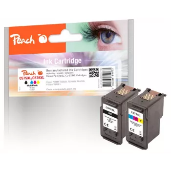 Peach Multi Pack compatível com Canon PG-575XL, CL-576XL, High (XL) Yield, preto, magenta, amarelo, ciano, 16 ml, 14 ml, 2 unid., Multi Pack