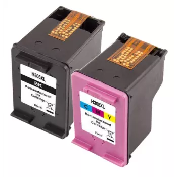 Peach HP 305XL MultiPack Cartuchos de tinta, preto e cor, remanufaturados (PI300-954)