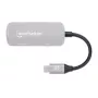 Dock/hub USB-C Manhattan, portas (x3): HDMI, USB-A e USB-C, com Power Delivery (PD) 100 W – requer carregador USB-C externo (não incluído). Alimentado por USB (não requer fonte de alimentação externa) quando o PD não é utilizado, alumínio