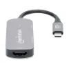 Dock/hub USB-C Manhattan, portas (x3): HDMI, USB-A e USB-C, com Power Delivery (PD) 100 W – requer carregador USB-C externo (não incluído). Alimentado por USB (não requer fonte de alimentação externa) quando o PD não é utilizado, alumínio