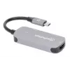 Dock/hub USB-C Manhattan, portas (x3): HDMI, USB-A e USB-C, com Power Delivery (PD) 100 W – requer carregador USB-C externo (não incluído). Alimentado por USB (não requer fonte de alimentação externa) quando o PD não é utilizado, alumínio