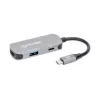 Dock/hub USB-C Manhattan, portas (x3): HDMI, USB-A e USB-C, com Power Delivery (PD) 100 W – requer carregador USB-C externo (não incluído). Alimentado por USB (não requer fonte de alimentação externa) quando o PD não é utilizado, alumínio